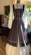 Load image into Gallery viewer, Authentic 1970’s Vintage Black Velveteen and Calico Gunne Sax Midi Dress
