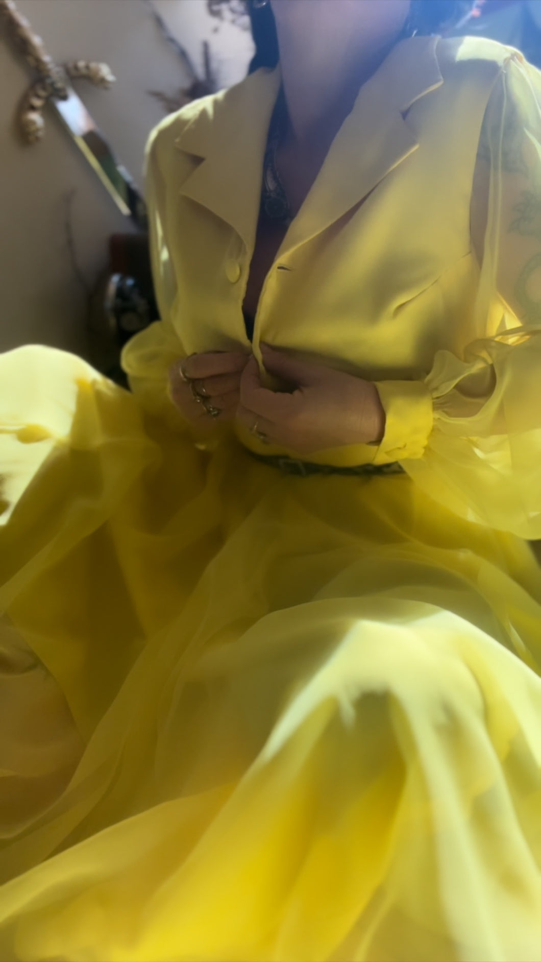 Sale~ 1960’s 1970’s Vintage Lemon Yellow Chiffon Dress by Miss Elliette of California