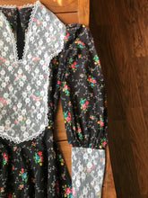 Load image into Gallery viewer, Handmade 1970’s Vintage Black Calico Maxi Dress
