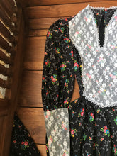 Load image into Gallery viewer, Handmade 1970’s Vintage Black Calico Maxi Dress
