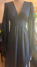 Load image into Gallery viewer, Incredible 1970’s Vintage Black Polka Dot Cotton Angel Sleeve Maxi Dress
