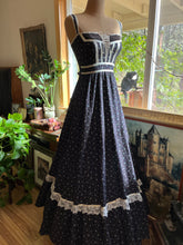 Load image into Gallery viewer, Beautiful 1970’s Vintage Black Calico Gunne Sax Maxi Sundress
