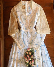 Load image into Gallery viewer, Authentic 1970’s vintage Blue Roses and Blueberry Print Voile Gunne Sax dress
