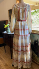 Load image into Gallery viewer, Sale~ 1970’s Vintage Floral Pinstriped Voile Maxi Dress
