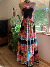 Load image into Gallery viewer, 1970’s Vintage Black Floral Print Halter Sundress by Hearsay
