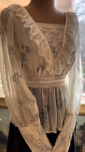 Load image into Gallery viewer, Authentic 1970’s Vintage Sheer Floral Voile Gunne Sax Blouse
