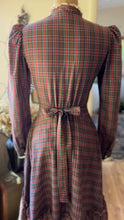 Load image into Gallery viewer, Authentic 1970’s Vintage Plaid and Velveteen Gunne Sax Midi Dress
