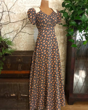 Load image into Gallery viewer, 1970’s Vintage Apricot Rose and Navy Seersucker Dress by Jody T
