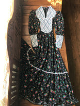 Load image into Gallery viewer, Handmade 1970’s Vintage Black Calico Maxi Dress
