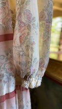 Load image into Gallery viewer, Sale~ 1970’s Vintage Floral Pinstriped Voile Maxi Dress
