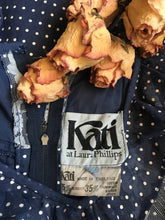 Load image into Gallery viewer, Pretty 1970’s Vintage Navy Polka Dot Sundress Kati by Laura Phillips
