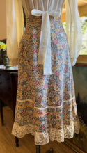 Load image into Gallery viewer, 1970’s Vintage Floral Calico and Ribbon  Midi Skirt
