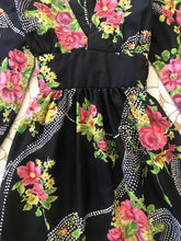 Load image into Gallery viewer, Amazing 1970&#39;s vintage black floral angel sleeve dress
