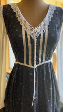 Load image into Gallery viewer, Authentic 1970’s Vintage Black Calico Gunne Sax Midi Dress
