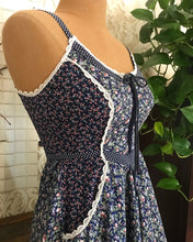 Load image into Gallery viewer, Authentic 1970&#39;s vintage blue garden calico Gunne Sax midi sundress
