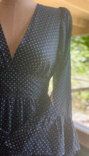 Load image into Gallery viewer, Incredible 1970’s Vintage Black Polka Dot Cotton Angel Sleeve Maxi Dress
