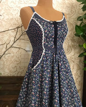 Load image into Gallery viewer, Authentic 1970&#39;s vintage blue garden calico Gunne Sax midi sundress
