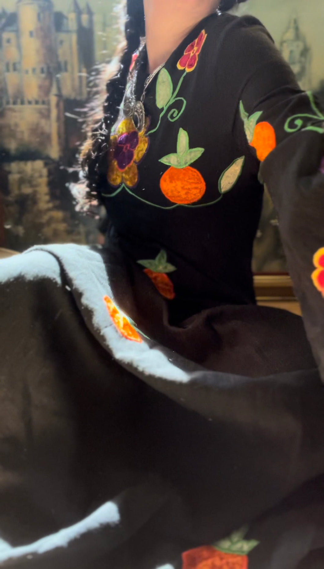 Stunning 1970’s Vintage Velvet Appliqué Dress from Pakistan
