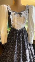 Load image into Gallery viewer, Tea Party 1970’s Vintage Black Calico Gunne Sax Midi Dress
