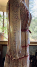 Load image into Gallery viewer, Sale~ 1970’s Vintage Floral Pinstriped Voile Maxi Dress
