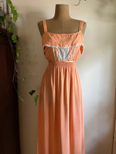 Load image into Gallery viewer, Authentic 1970’s vintage Young Edwardian peach and cream crepe sundress
