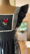 Load image into Gallery viewer, Too Die for 1970’s Vintage Black Rose Patchwork Calico Pinafore Dress by Young Edwardian
