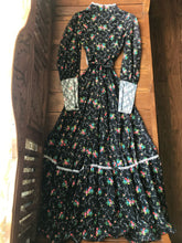 Load image into Gallery viewer, Handmade 1970’s Vintage Black Calico Maxi Dress

