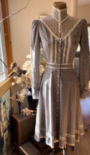 Load image into Gallery viewer, Authentic 1970’s Vintage Gray Calico Gunne Sax Midi Dress
