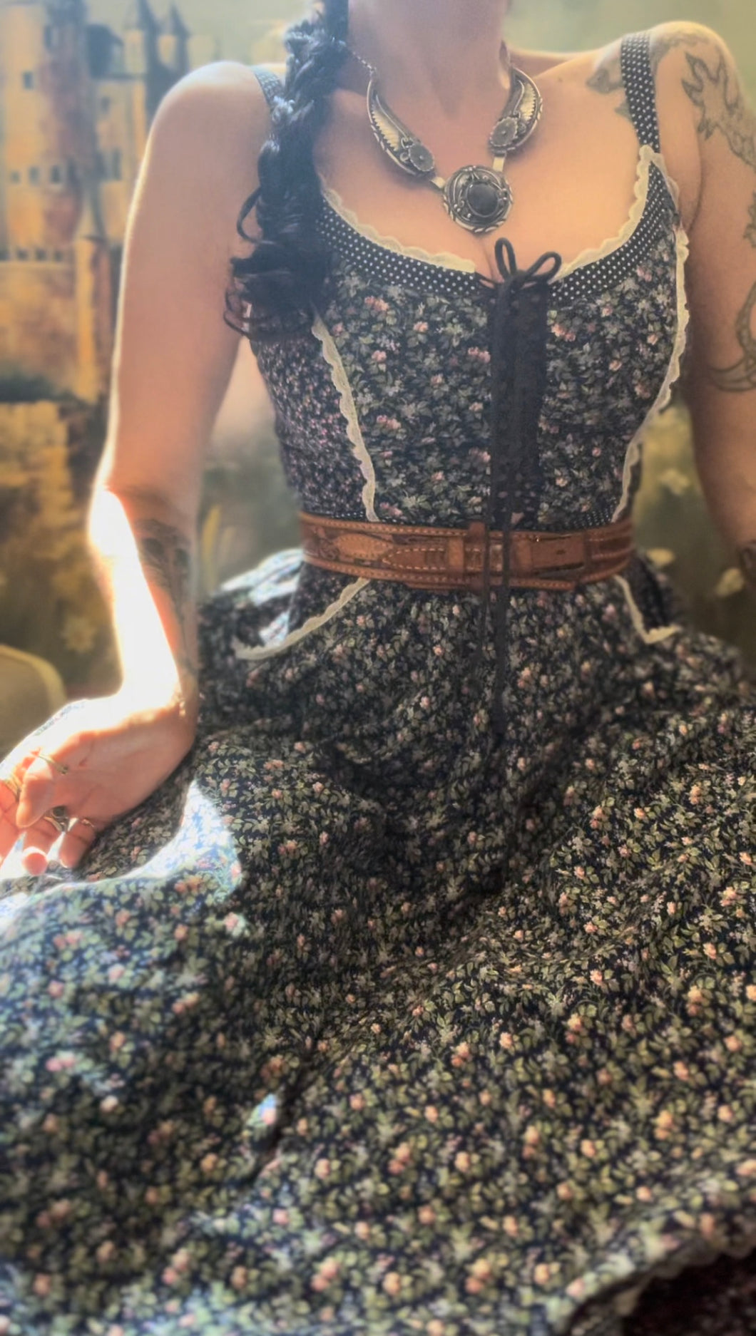 Authentic 1970's vintage blue garden calico Gunne Sax midi sundress