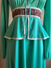 Load image into Gallery viewer, Fabulous 1970&#39;s vintage teal and calico dress by JC Penney
