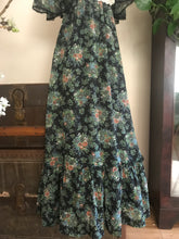Load image into Gallery viewer, 1970’s Vintage Black Floral Print voile Angel Sleeve Candi Jones Dress
