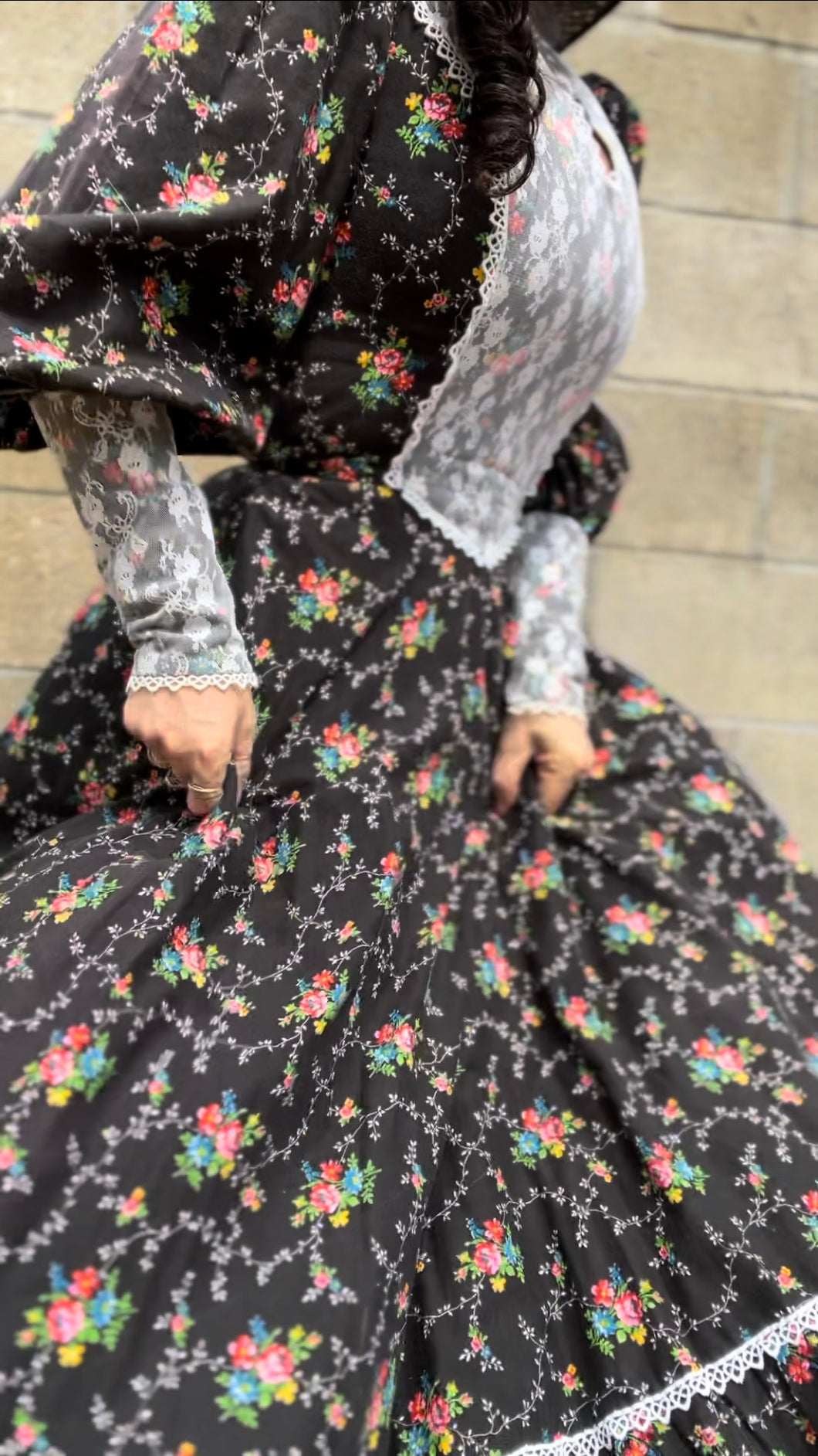 Handmade 1970’s Vintage Black Calico Maxi Dress