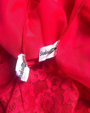 Load image into Gallery viewer, 1950’s Red Chiffon Peignoir Robe and Nightgown Set by Shadowline

