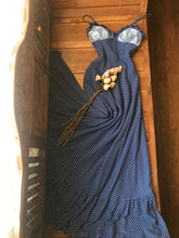 Load image into Gallery viewer, Pretty 1970’s Vintage Navy Polka Dot Sundress Kati by Laura Phillips
