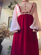 Load image into Gallery viewer, Darling 1960’s Vintage Pink Chiffon and Velvet Maxi Dress
