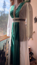 Load image into Gallery viewer, 1970’s Vintage Medieval Green Velveteen Dress by JC Penney
