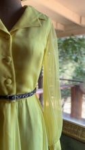 Load image into Gallery viewer, Sale~ 1960’s 1970’s Vintage Lemon Yellow Chiffon Dress by Miss Elliette of California
