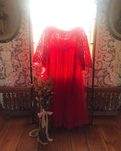 Load image into Gallery viewer, 1950’s Red Chiffon Peignoir Robe and Nightgown Set by Shadowline
