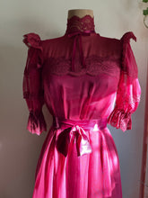 Load image into Gallery viewer, 1970’s Vintage Elderberry Chiffon and Lace dress by Dance Allure for Alfred Angelo
