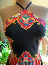 Load image into Gallery viewer, 1970’s Vintage Black Floral Print Halter Sundress by Hearsay
