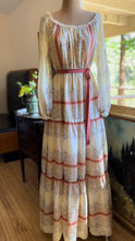 Load image into Gallery viewer, Sale~ 1970’s Vintage Floral Pinstriped Voile Maxi Dress
