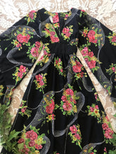 Load image into Gallery viewer, Amazing 1970&#39;s vintage black floral angel sleeve dress
