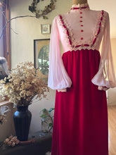 Load image into Gallery viewer, Darling 1960’s Vintage Pink Chiffon and Velvet Maxi Dress
