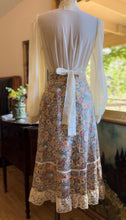 Load image into Gallery viewer, 1970’s Vintage Floral Calico and Ribbon  Midi Skirt
