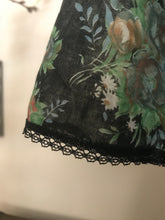 Load image into Gallery viewer, 1970’s Vintage Black Floral Print voile Angel Sleeve Candi Jones Dress
