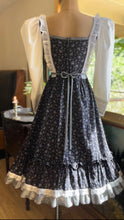 Load image into Gallery viewer, Tea Party 1970’s Vintage Black Calico Gunne Sax Midi Dress

