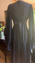 Load image into Gallery viewer, Incredible 1970’s Vintage Black Polka Dot Cotton Angel Sleeve Maxi Dress
