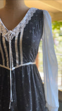 Load image into Gallery viewer, Authentic 1970’s Vintage Black Calico Gunne Sax Midi Dress
