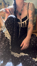 Load image into Gallery viewer, Beautiful 1970’s Vintage Black Calico Gunne Sax Maxi Sundress
