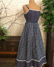 Load image into Gallery viewer, Authentic 1970&#39;s vintage blue garden calico Gunne Sax midi sundress
